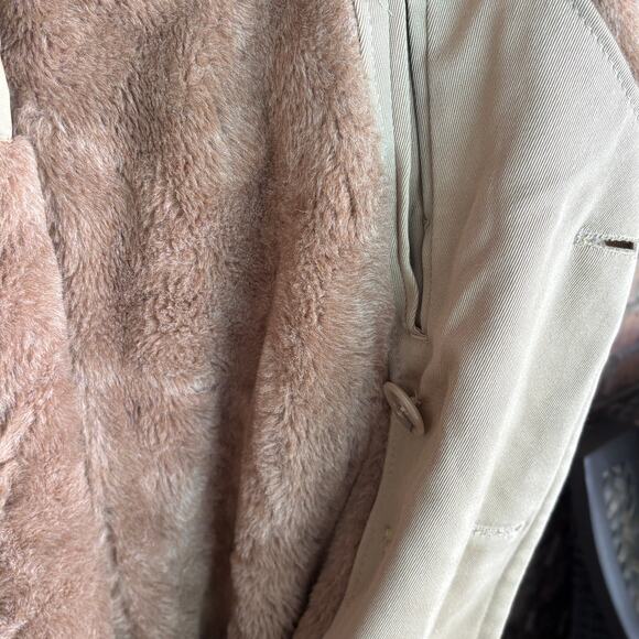 Brooks Brothers Mens Vintage Trench Coat 46 Large Tan Khaki Fur Double Breasted - Picture 3 of 8